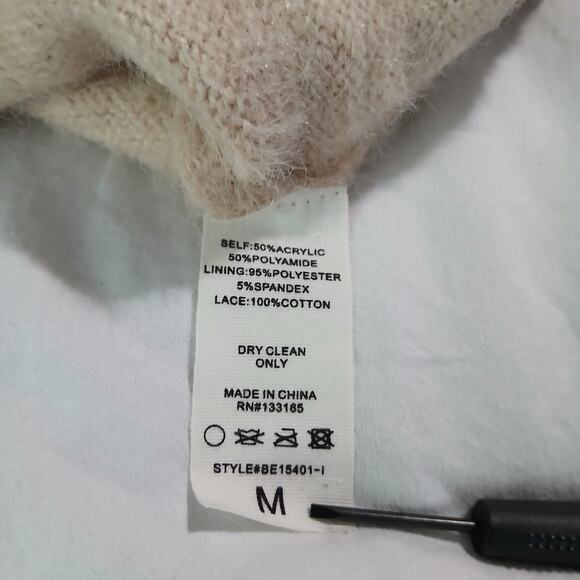 Altar’d State Med Blush Crochet Lace Hem w/ Blouse Underlay long-Sleeved Sweater - Picture 14 of 14